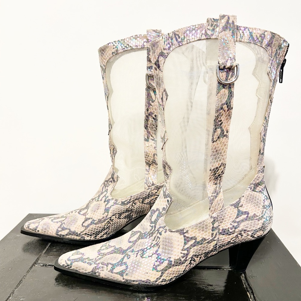 J. Renee Vintage Deadstock Iridescent Mesh Python Pointed Toe Boots Size 7.5